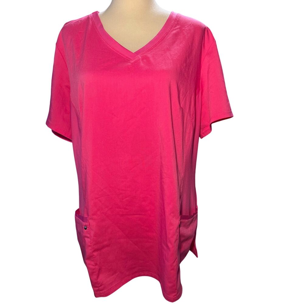 Purple Label By Healing Hands Yoga Pink V-Neck Scrub Top, Medical, Plus Size 2X
